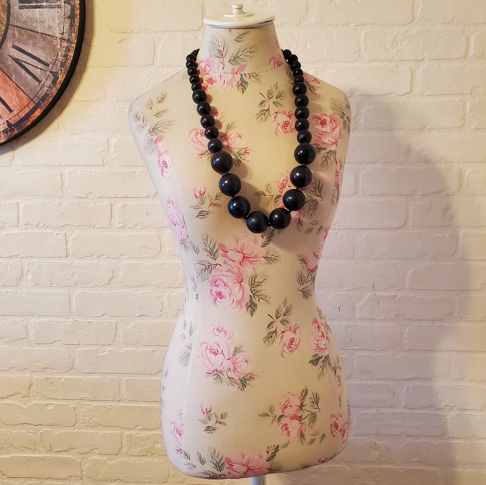 Large Wood Bead Opera Necklace